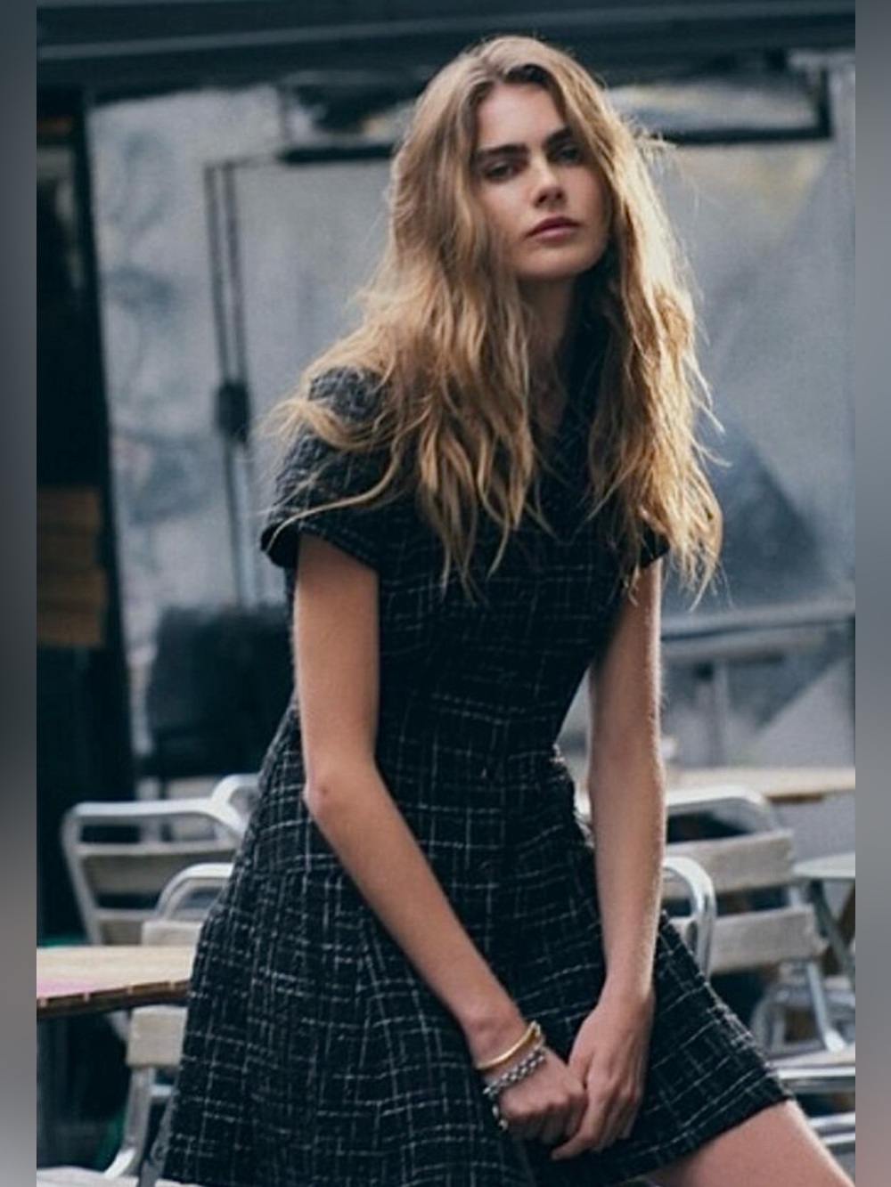 NWT ZARA Textured Short Dress Black & White Tweed Check Short Sleeve Mini Sz M - Picture 3 of 9